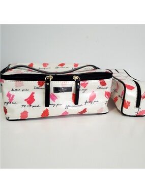 kate spade Cream Cosmetic Bag with Pink & Coral Brushstroke Print